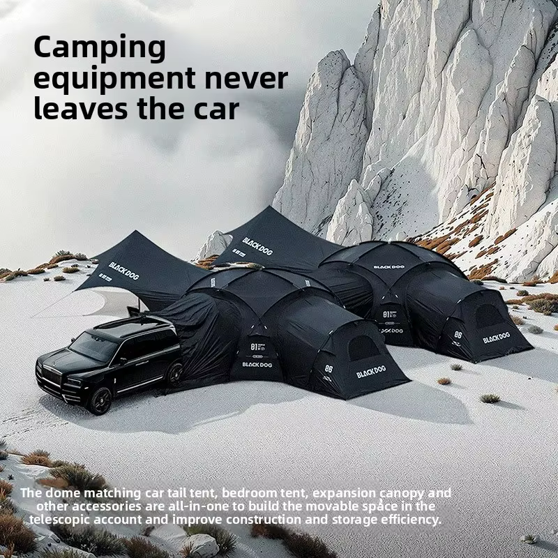 BLACK DOG Camping en plein air Camping étanche Portable tente familiale Expansion randonnée grande tente colle noire tente de luxe