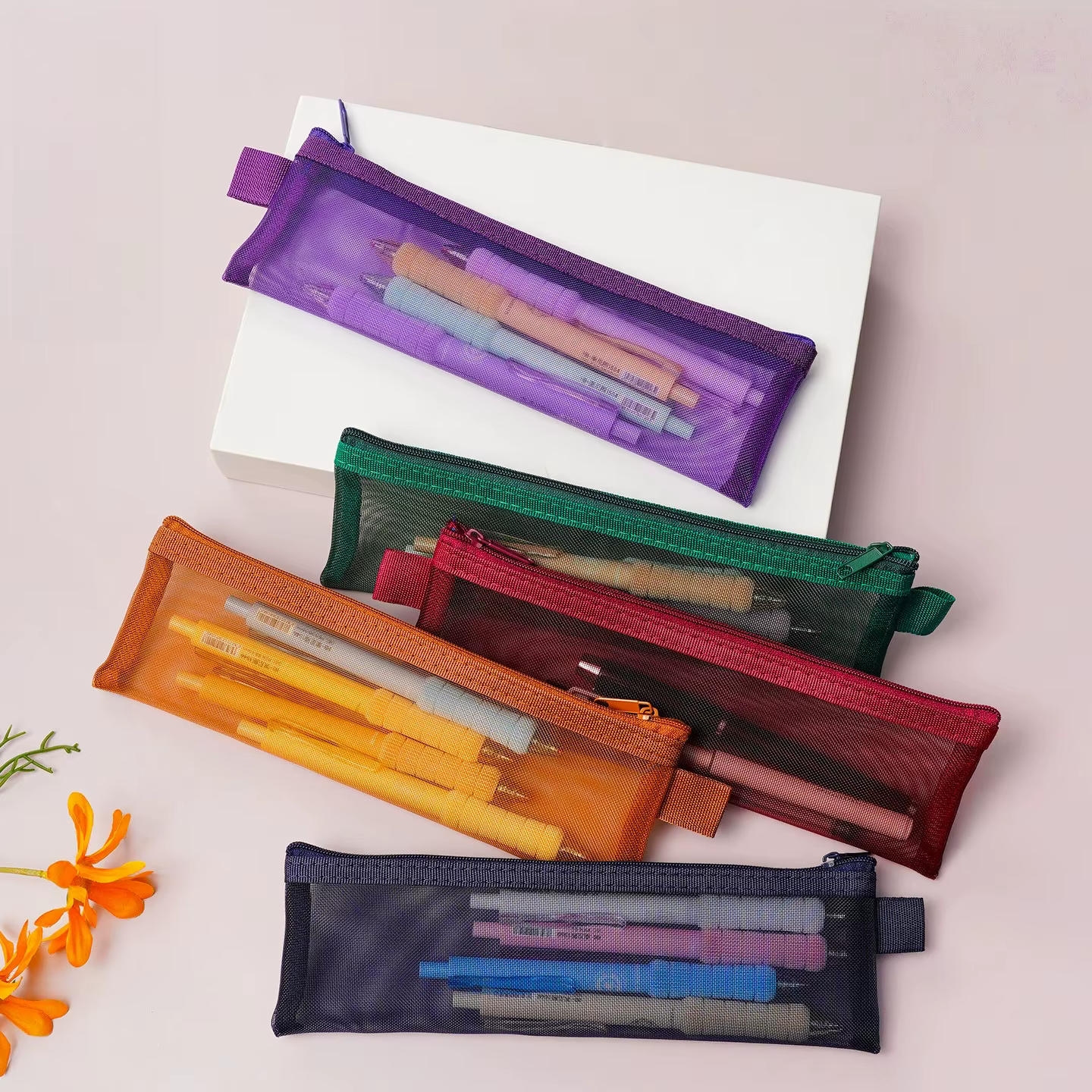 Sacs transparents à fermeture éclair en maille, sacs à cosmétiques portables pour papeterie, clés de cosmétiques, fournitures de bureau, accessoires de voyage