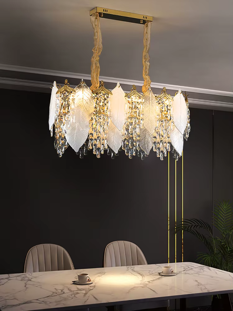 Lustre de feuilles de verre en porcelaine de luxe lampes suspendues en cristal modernes décor à la maison éclairage Lustre Villa salon suspension