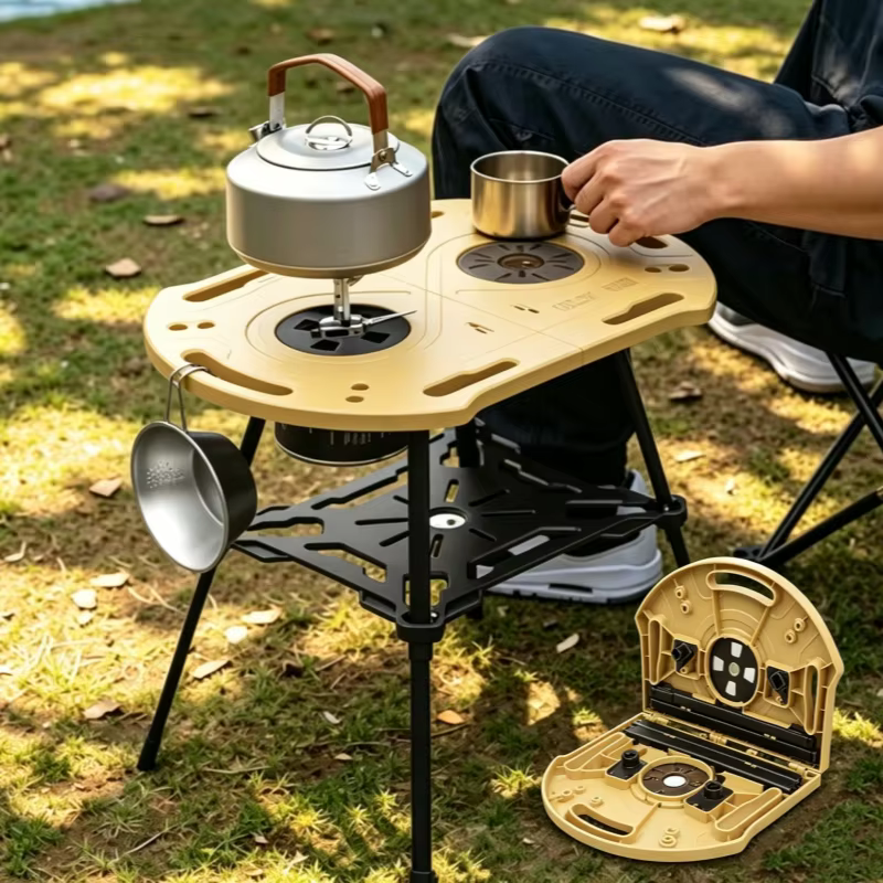 Table de camping tactique pliable avec fente pour lampe, emplacements pour crochets, haute capacité de charge, bureau de pique-nique extérieur pour la cuisson