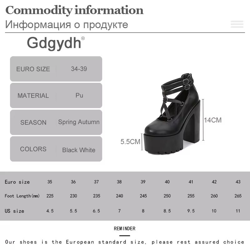 Gdgydh mode femmes pompes talons hauts fermeture éclair semelle en caoutchouc noir plate-forme chaussures printemps automne chaussures en cuir femme gothique Pentagon