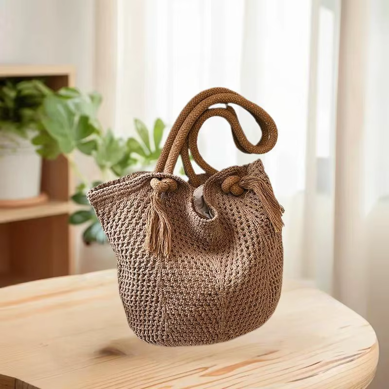Sacs à bandoulière pour femmes, fourre-tout tricoté décontracté, fourre-tout fait à la main, grande capacité, sac creux d'été
