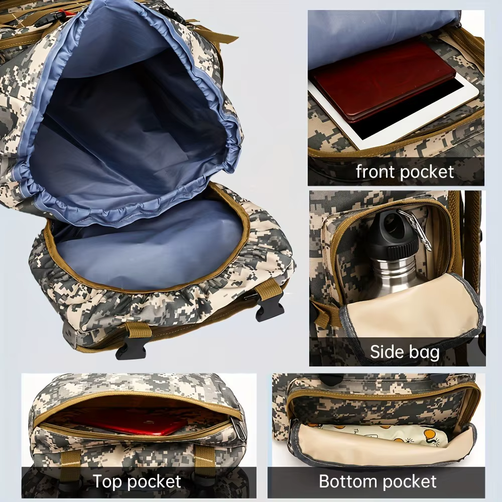 Sac de montagne 75L, sac à dos tactique imperméable camouflage léger