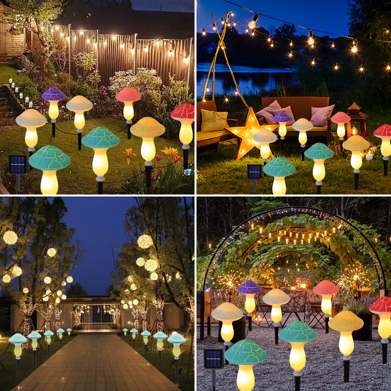 Lampe solaire féerique en forme de champignon, panneau solaire de jardin, décoration extérieure, lampe de nuit étanche, cour pour noël, décoration de fête de mariage