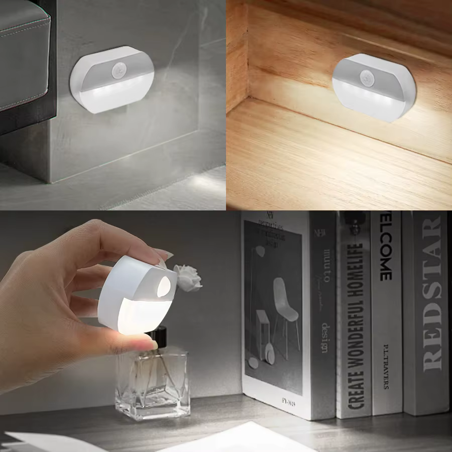 Détecteur de mouvement LED veilleuse alimenté par batterie lampe de nuit intérieure pour chambre mur escalier placard allée corps lampe à Induction