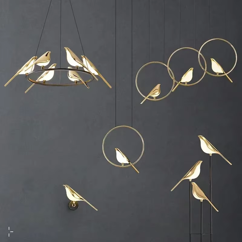 Applique Murale LED Nordique Oiseau Doré Créatif Rotatif pour Salon