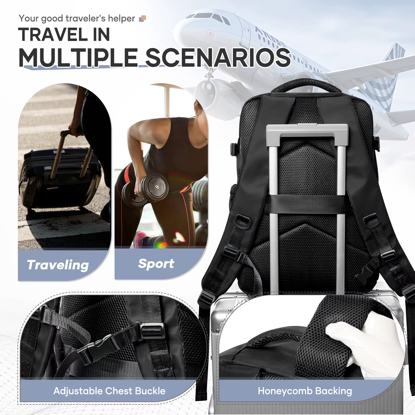 Sac à dos de voyage Airbag 43x29x15 sac de cabine avion, Ryanair 40x25x20 sac à dos électrique sous vide bagage à main, sac à dos Durable