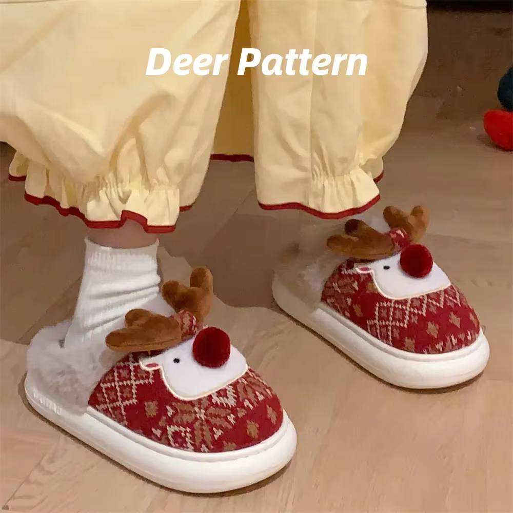 Pantoufles de noël en coton pour femmes, mignonnes cerf de dessin animé, antidérapantes, chaussures de sol d'intérieur pour filles, diapositives de fête à la mode, nouvelle collection 2025
