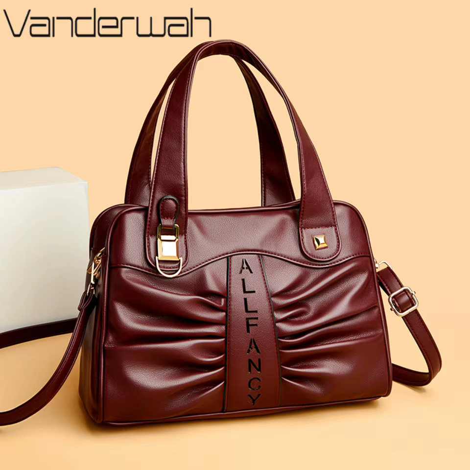 Sac à main en cuir végétalien de qualité supérieure, robuste et résistant à l'usure, avec design plissé, poignée supérieure, sac à bandoulière pour les trajets quotidiens