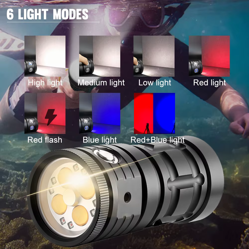 Asafee D16 100M lampe de poche sous-marine de plongée profonde 120 degrés lumière de remplissage lumineuse lampe étanche Rechargeable double interrupteur 3 Mode