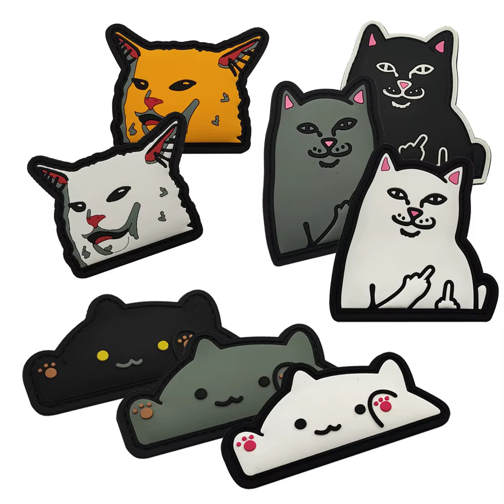 Nouveaux accessoires de sac d'extérieur: Badge de chat satirique Graffiti chat 3D PVC magique bricolage sac autocollants sac à dos Patch à crochet et boucle