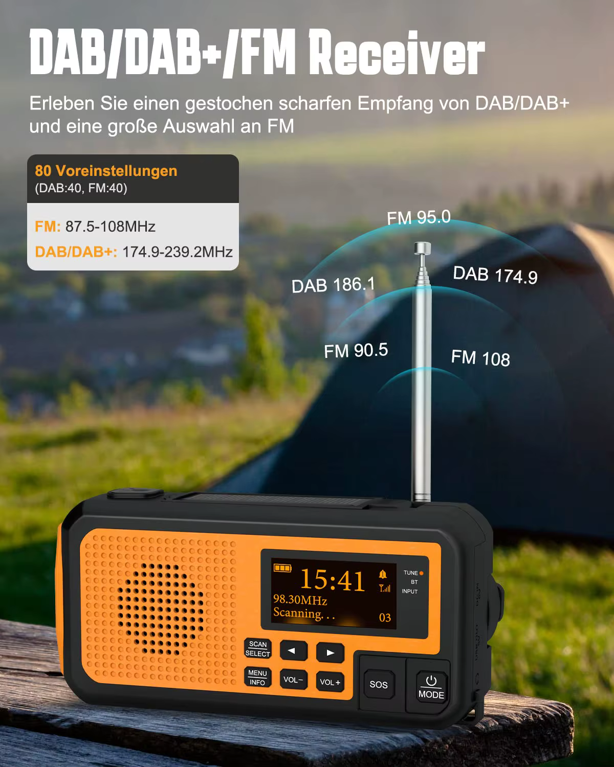 5000mAh FM/DAB + Radio panneaux solaires manivelle solaire Portable