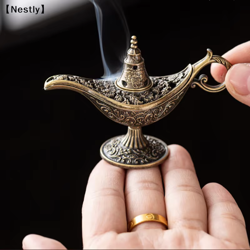 Brûleur d'encens en métal de style antique, porte-bougie parfumé ou non parfumé, décoration d'intérieur, cadeau, brûleur d'encens arabe〔Nest〕