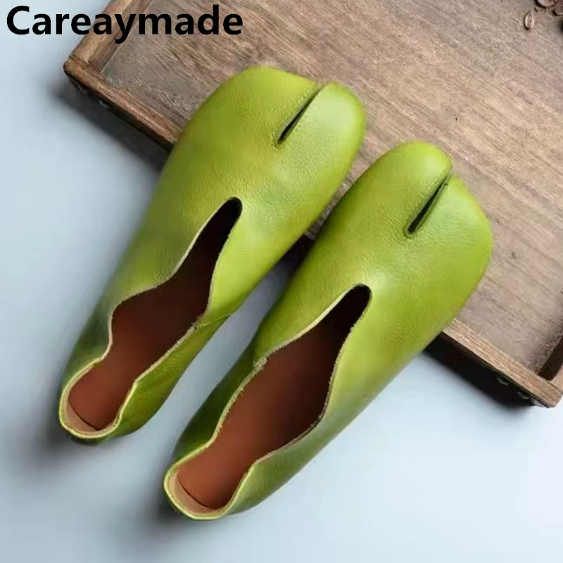 Careaymade - Chaussures pour femmes en cuir véritable à semelle souple, chaussures plates à bout fendu en cuir de vachette haut de gamme, style niche, à bouche peu profonde