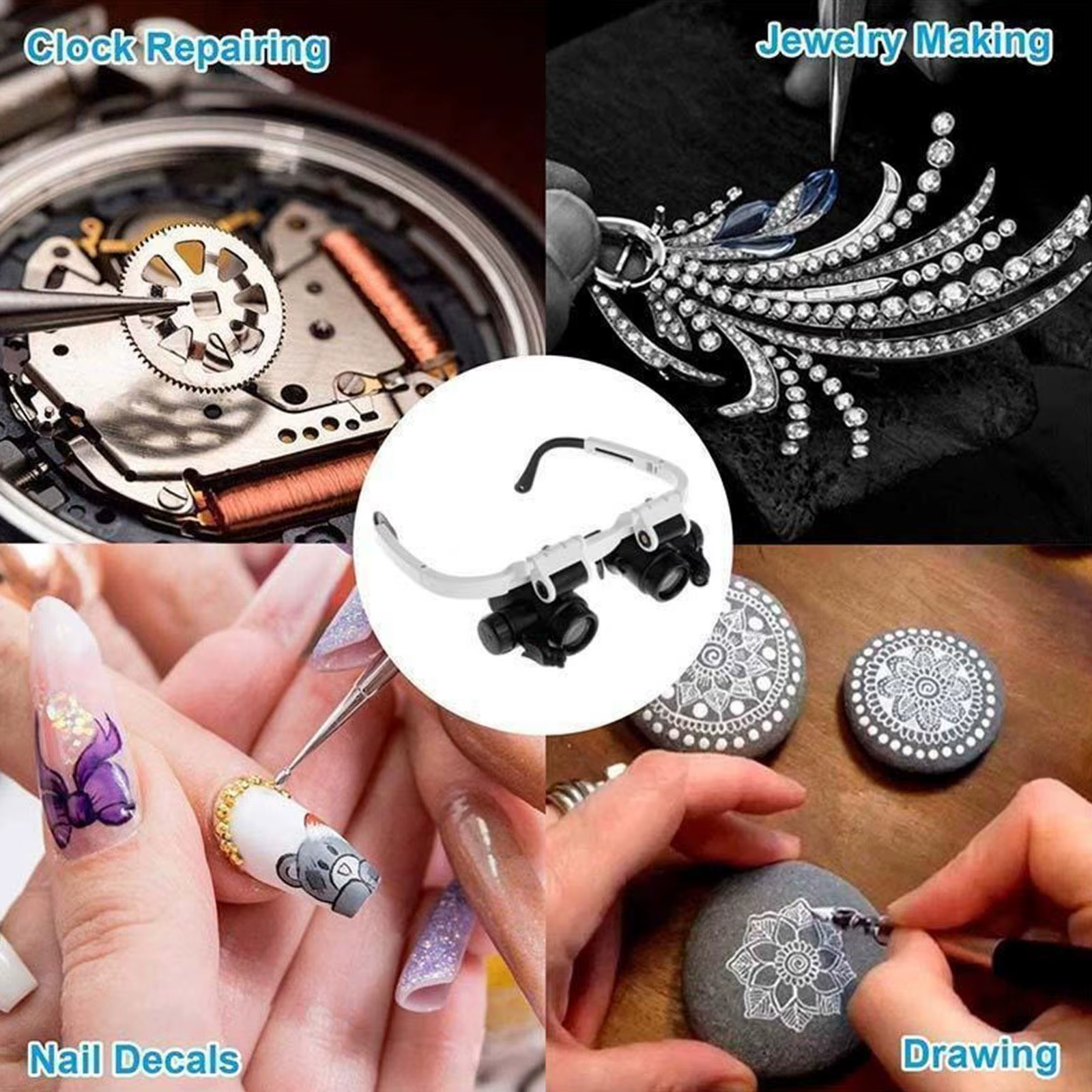 2XLED Montre Bijoutier De Réparation Loupe Tête-Monté Bandeau Réglable Loupe Tête Lunettes Loupe Lentille 8X 15X 23X