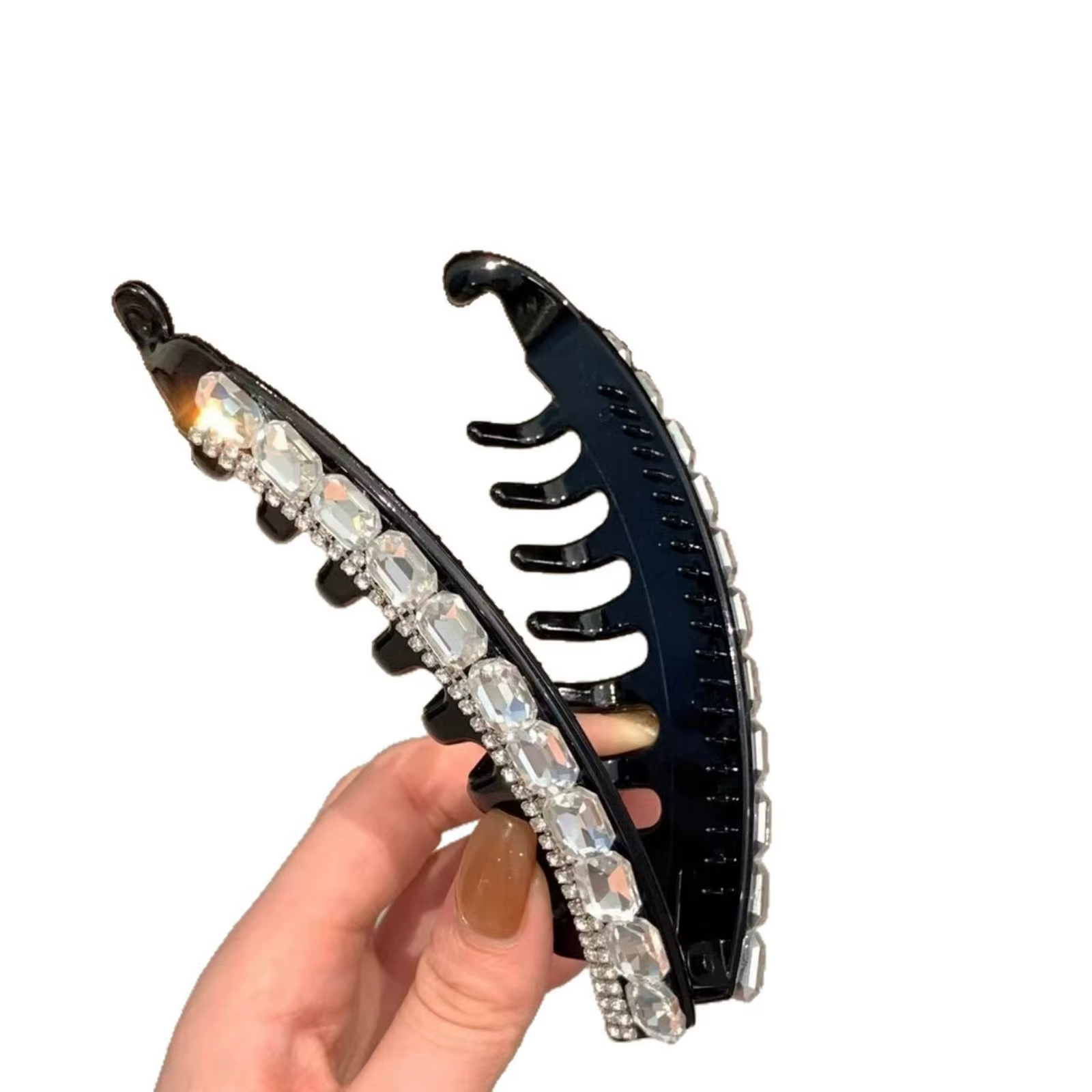 Pince banane en strass croissant scintillant