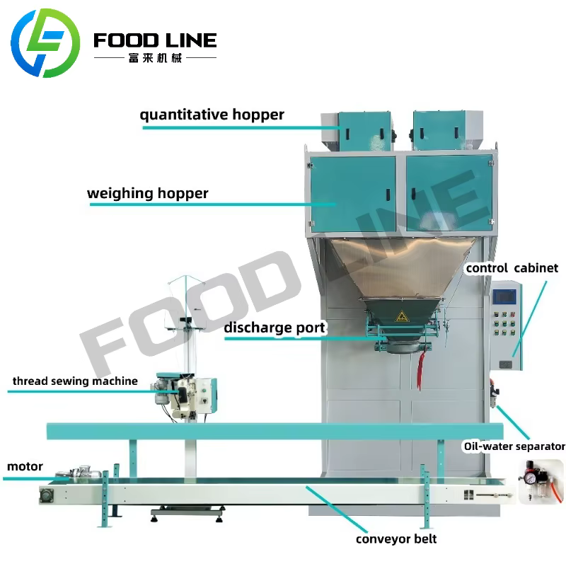 5kg-50kg granulaire riz haricots alimentation cacahuètes noix de cajou maïs Grain Triticale granulés pesant Machine de remplissage sac en plastique pour la nourriture