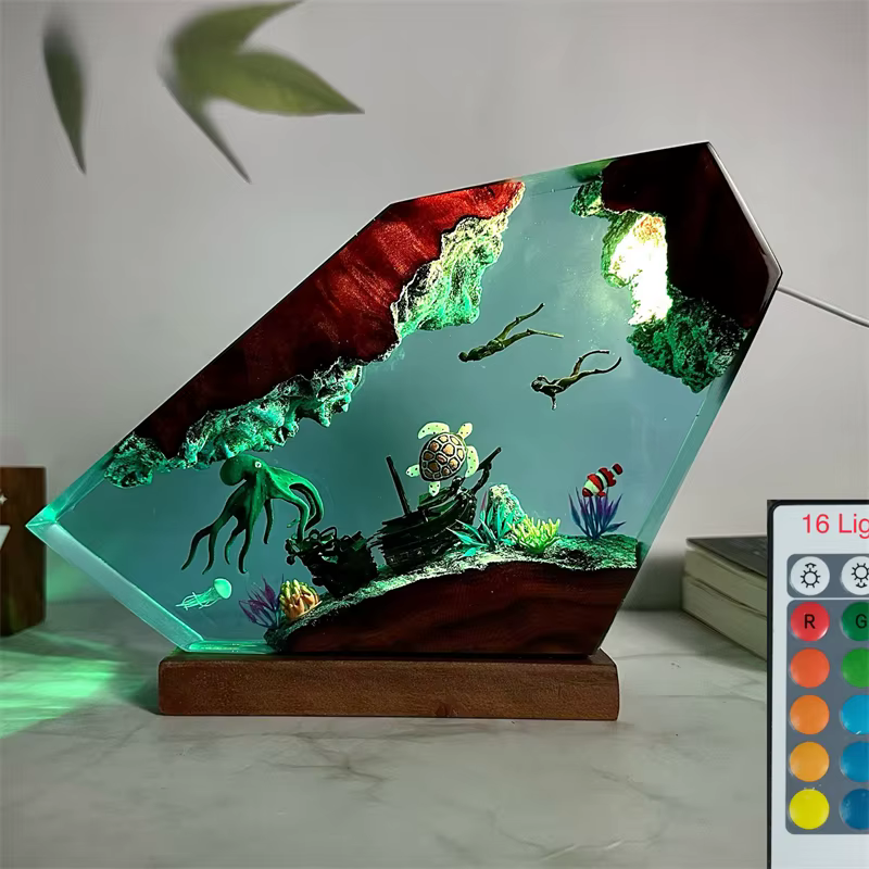 Lampe Cadeau en Résine Modèle 3D Pieuvre Géante Plongeur, Veilleuse Créative, Figurine pour Décoration de Maison, Décoration de Table, Centre de Table Chaleureux pour Fêtes
