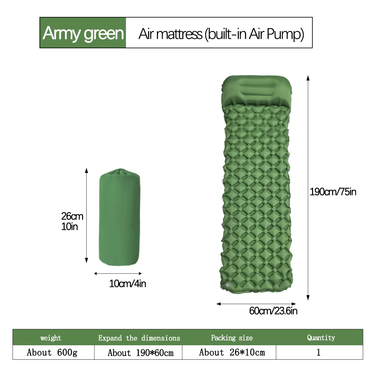 Matelas de camping gonflable avec oreiller