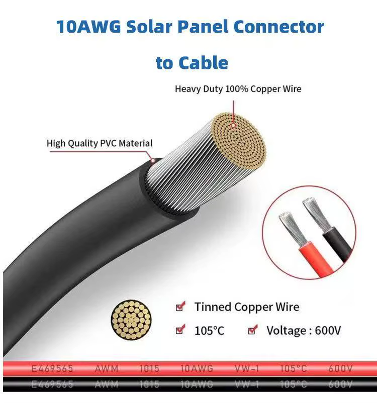 JMUYTOP – câble de panneau solaire 6 pieds/78 pouces 10awg