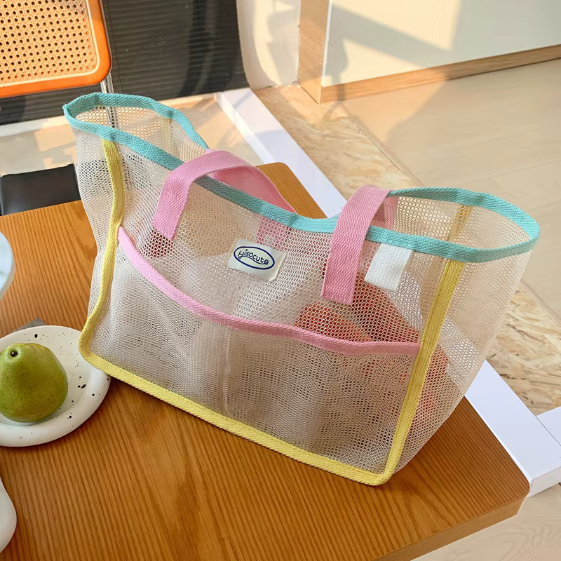 Sac à main d'été en maille transparente respirante pour femmes, sac à main de douche de plage en plein air, sacs de plage de grande capacité, fourre-tout de natation Portable