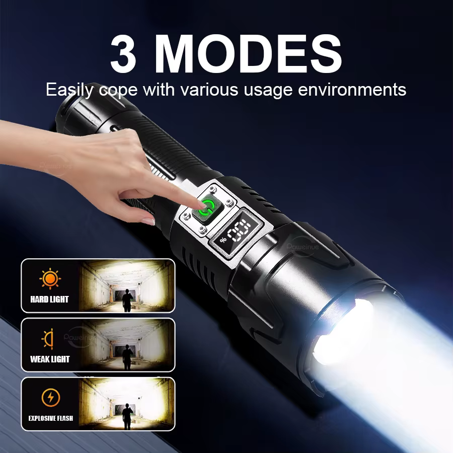 PAWEINUO lampe de poche LED la plus puissante 5000000LM torche Rechargeable Super lumineuse Zoom longue portée 4500M