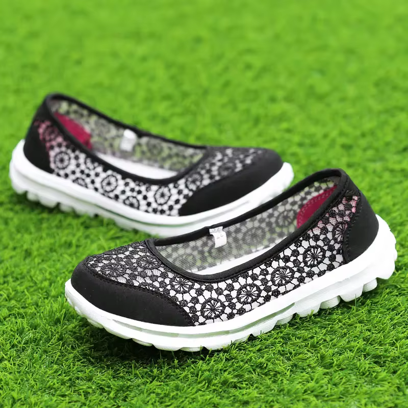 Chaussures décontractées en maille respirante pour femmes, chaussures plates légères et confortables, chaussures de danse en gaze à bouche peu profonde pour femmes