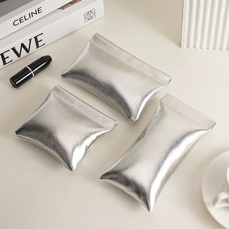 Petit portefeuille argenté Super Cool, sac de rangement de câbles de données portables, fermeture automatique, Mini pochette numérique pour écouteurs filaires