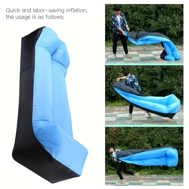 Chaise longue gonflable portable avec oreiller – Canapé imperméable pour le camping, la plage et les festivals – Installation facile avec sac