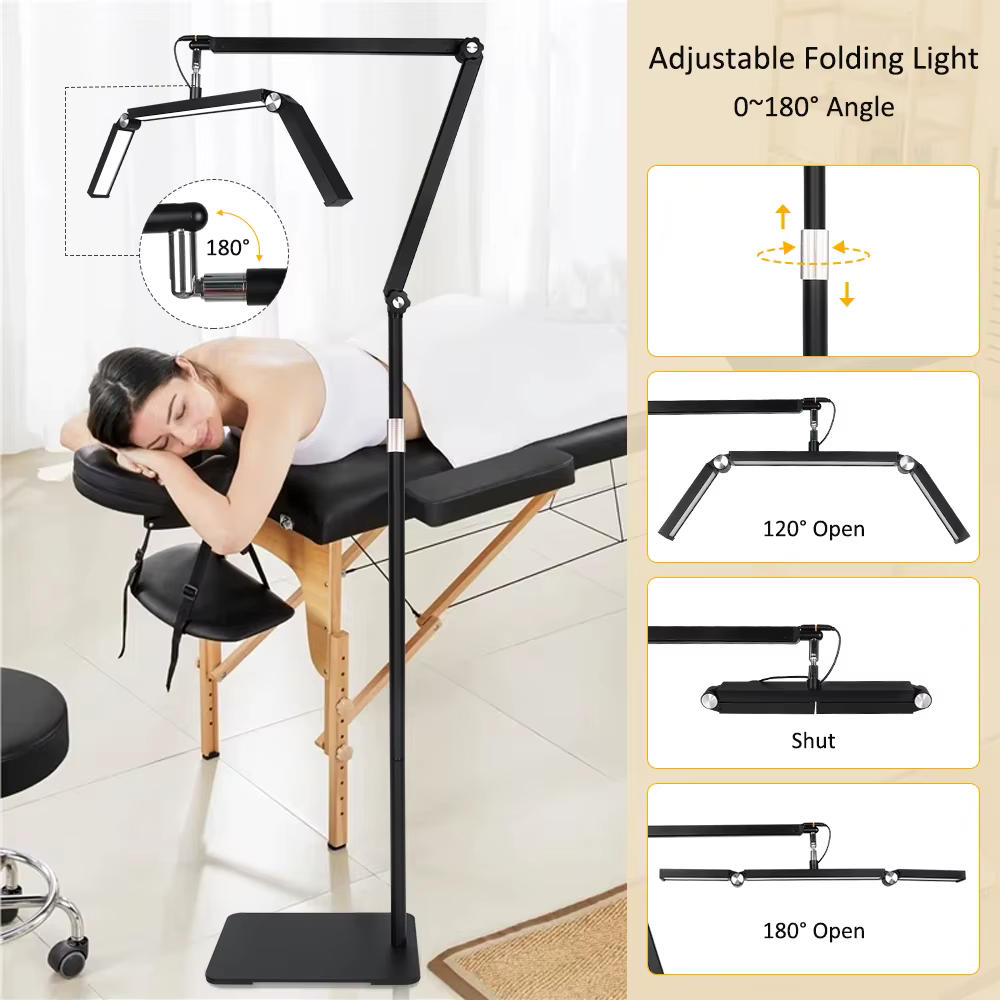 Lampadaire demi-lune 26 pouces avec support 360 ° Tête lumineuse rotative pour extensions de cils, tatouage, soins de la peau, sourcils
