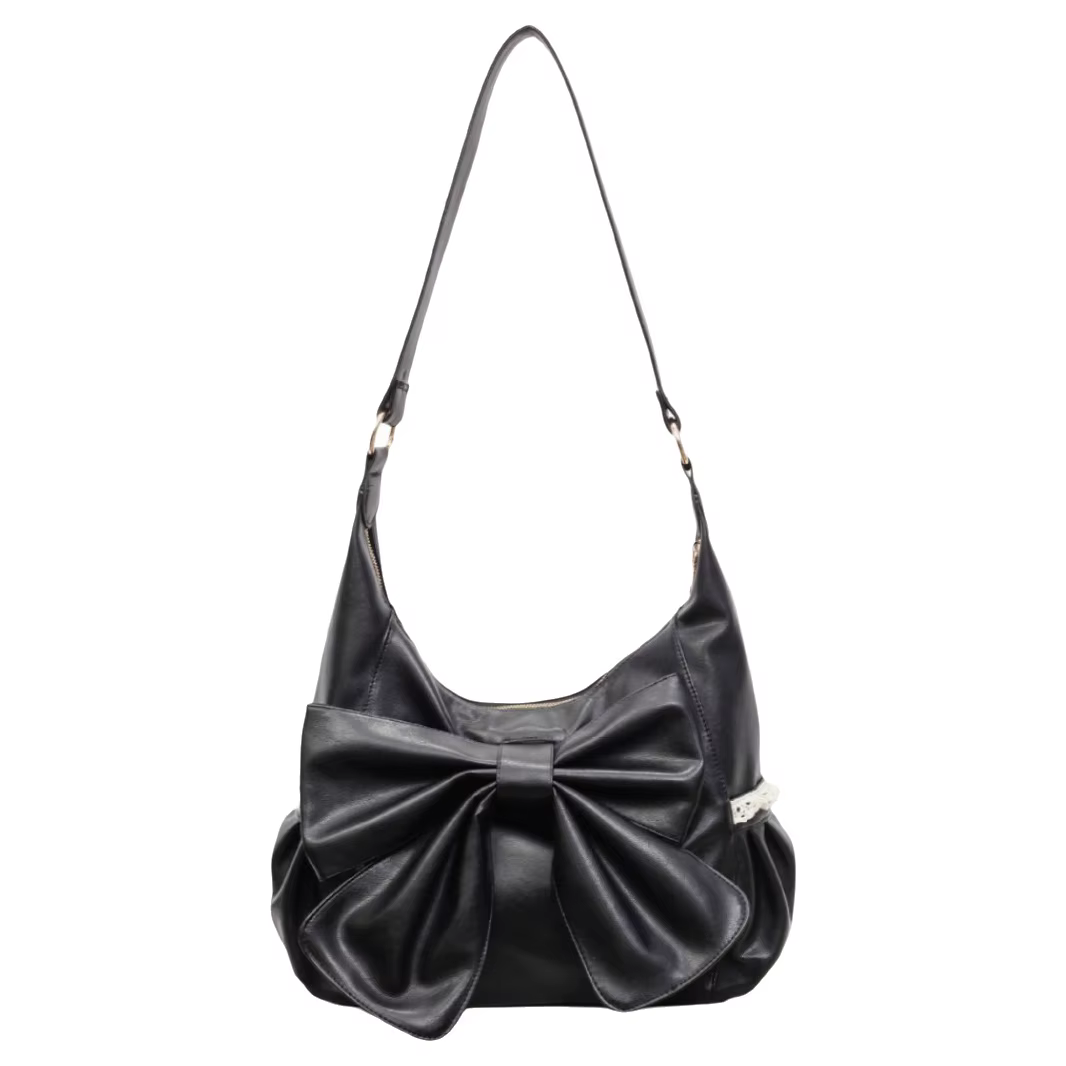 Sac seau décontracté de grande capacité pour femmes, sac à bandoulière avec nœud papillon, sac de banlieue tendance, sac seau plié en PU