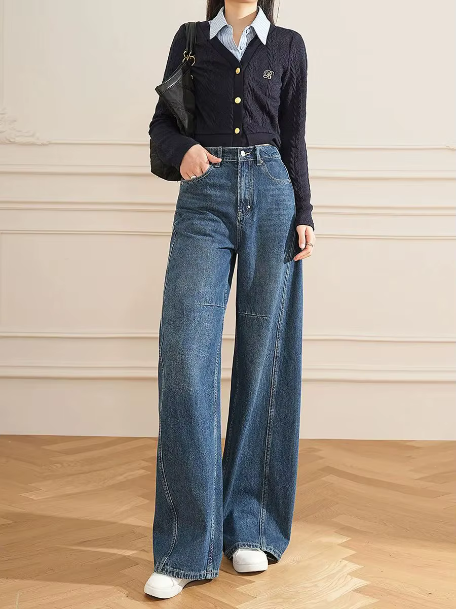 Modiis Yao-Jean baggy taille haute pour femme, pantalon en denim polyvalent, droit, adt, jambe large, mode rétro, décontracté, hiver, 2023
