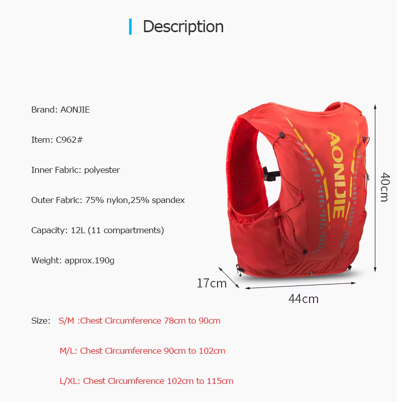 AONIJIE – sac à dos d'hydratation de 12l