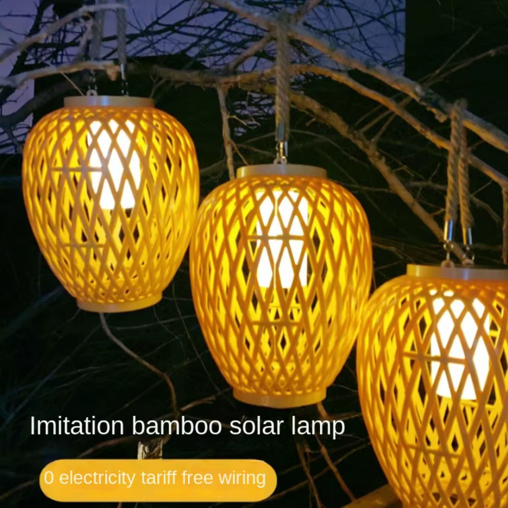 Lanterne solaire tissée en bambou, étanche, 600 mAh, lanterne chinoise, lumière LED décorative de jardin, lumière chaude