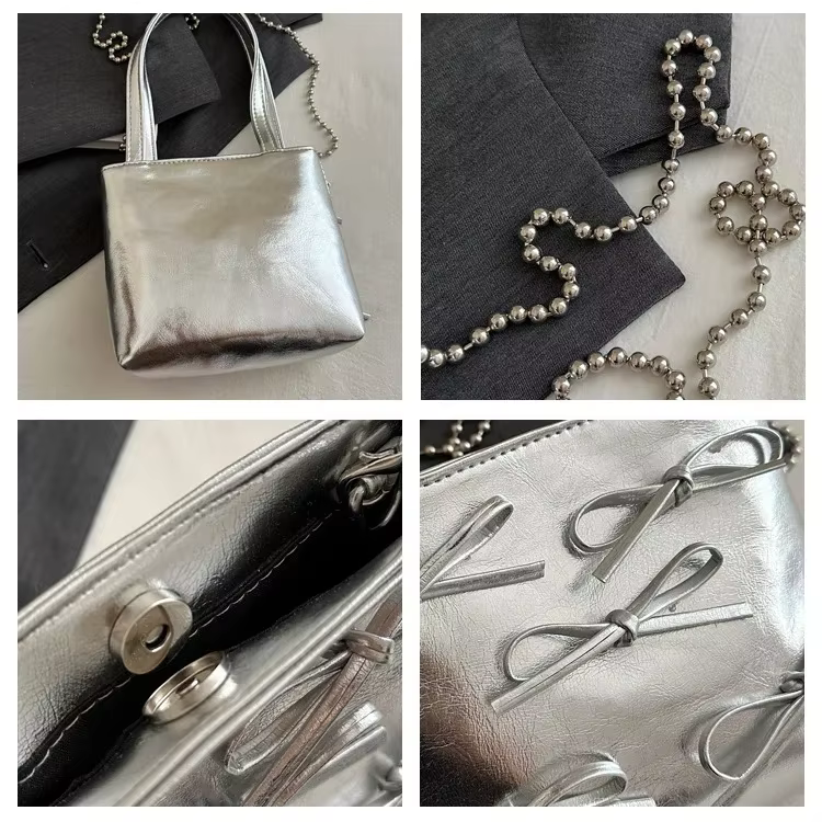 Petit sac à bandoulière monochrome pour femme, pochette à poignée pour femme, sac à main fourre-tout pour femme, décoration nœud simple initié
