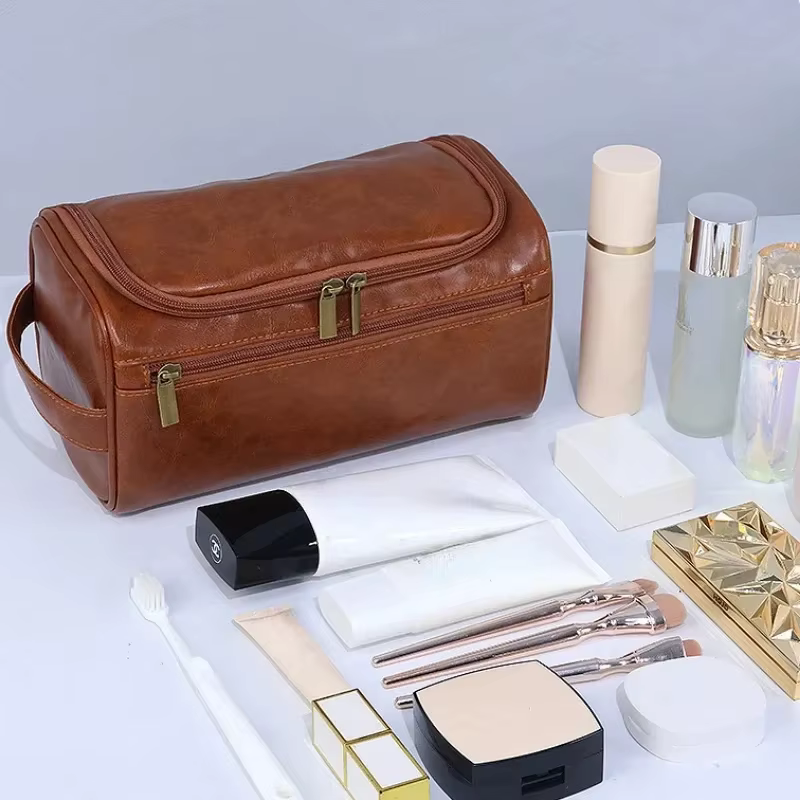 Grande trousse de toilette en cuir suspendue, trousse de toilette pour hommes et femmes, trousse de toilette imperméable, sac de rangement pour cosmétiques, idéal pour les voyages et les activités de