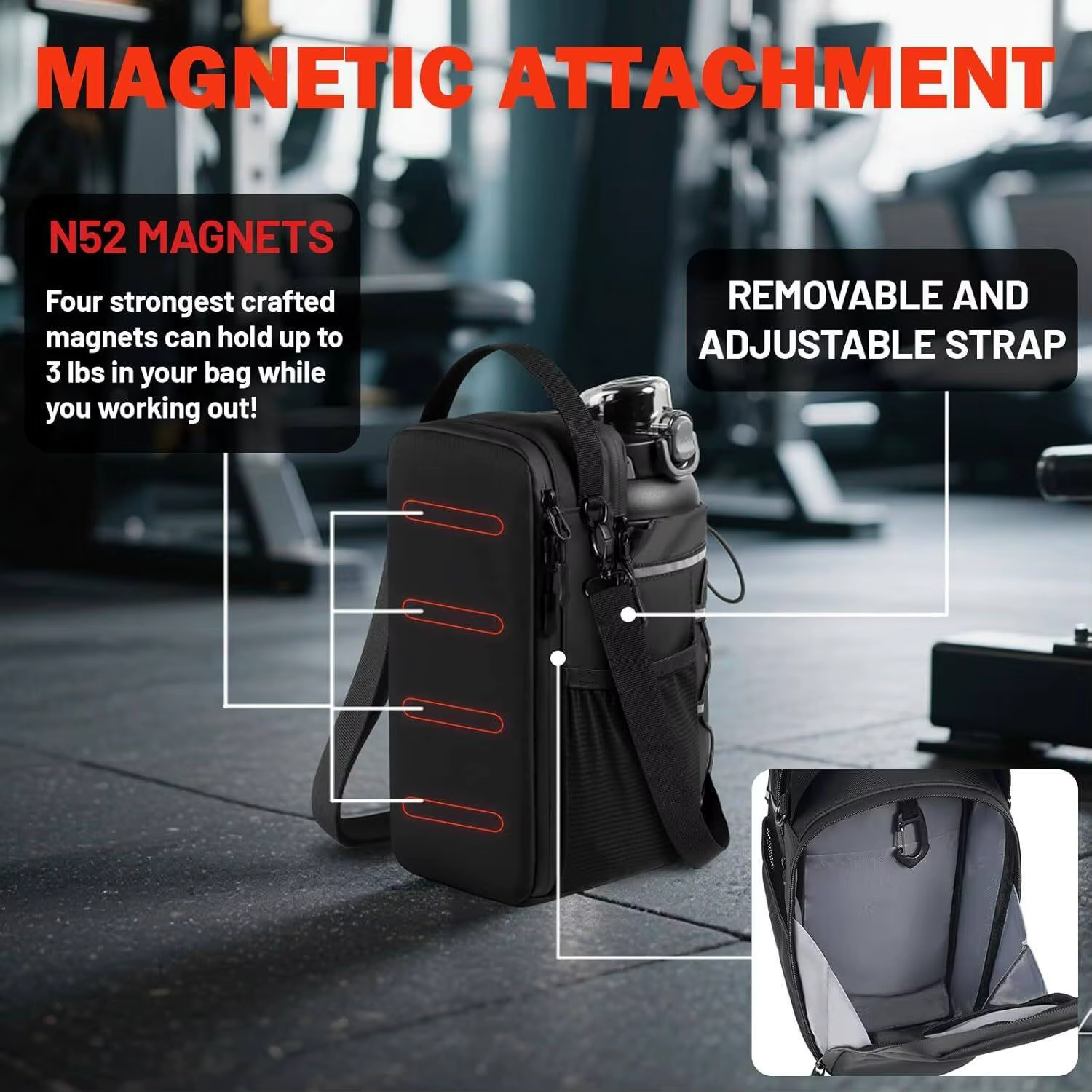 Nouveau sac de sport magnétique pour hommes et femmes – Porte-bouteille à bandoulière avec fixation magnétique |   Porte-bouteille d'eau, pochette de sport, sac bandoulière