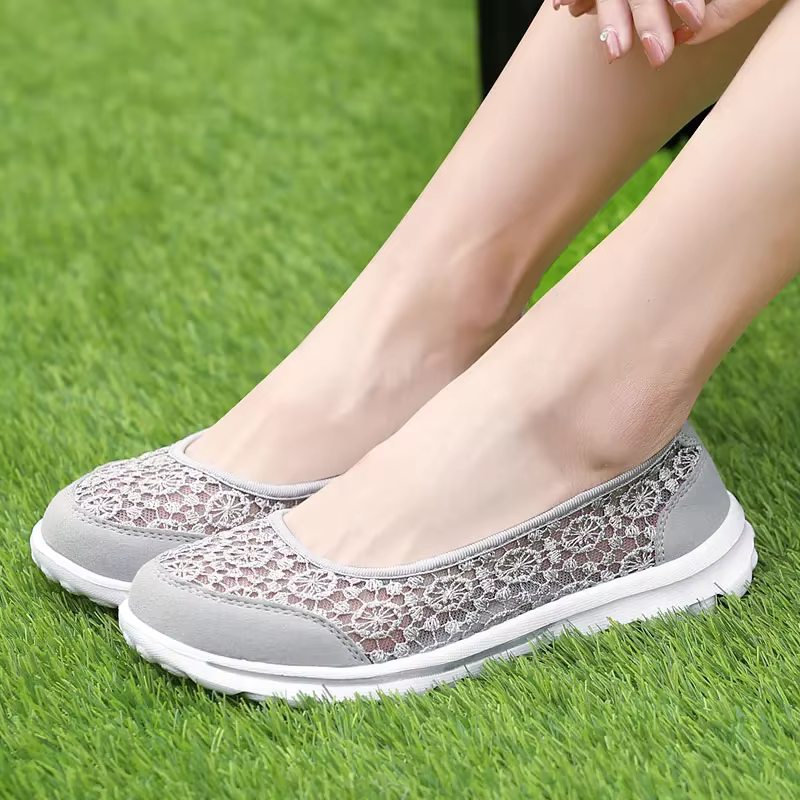 Chaussures décontractées en maille respirante pour femmes, chaussures plates légères et confortables, chaussures de danse en gaze à bouche peu profonde pour femmes