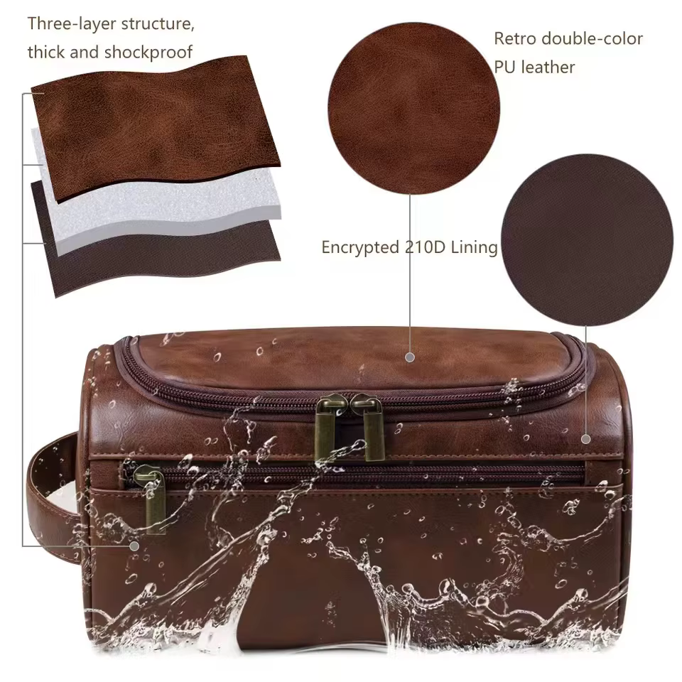 Grande trousse de toilette en cuir suspendue, trousse de toilette pour hommes et femmes, trousse de toilette imperméable, sac de rangement pour cosmétiques, idéal pour les voyages et les activités de