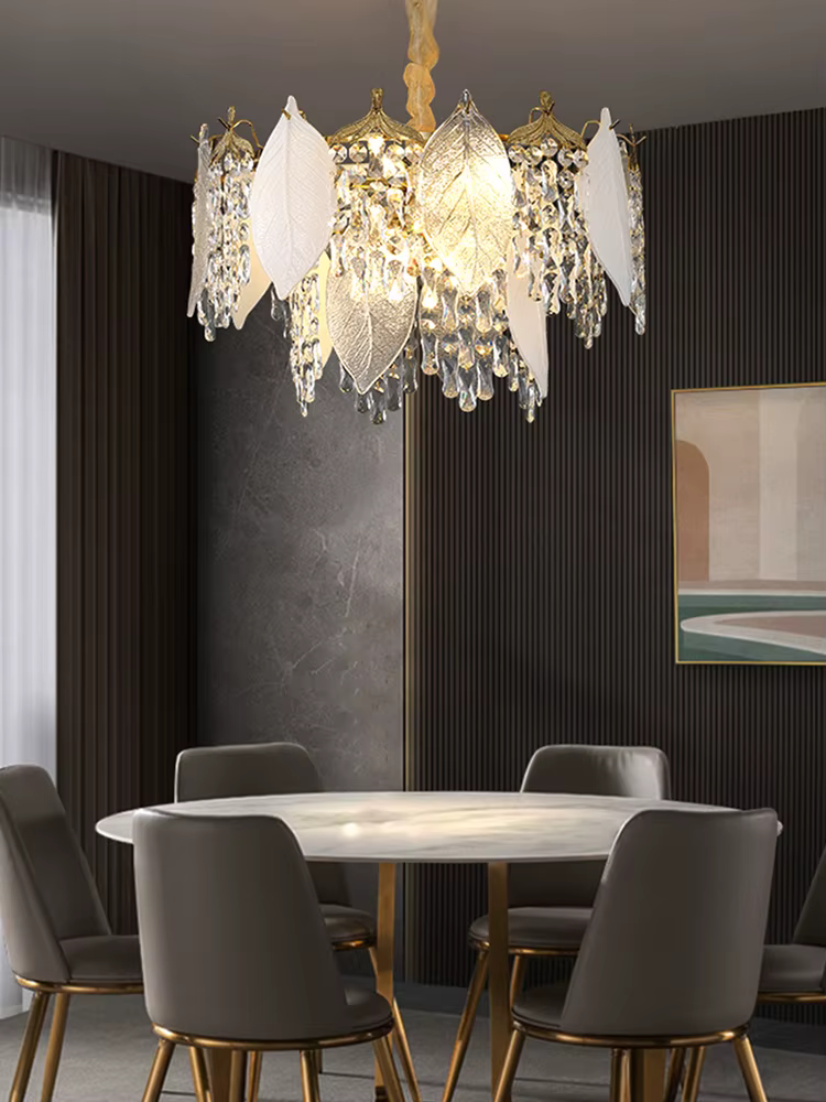 Lustre de feuilles de verre en porcelaine de luxe lampes suspendues en cristal modernes décor à la maison éclairage Lustre Villa salon suspension