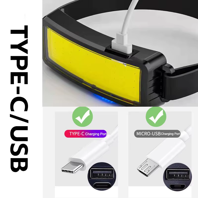 Lampe frontale COB puissante type-c/USB