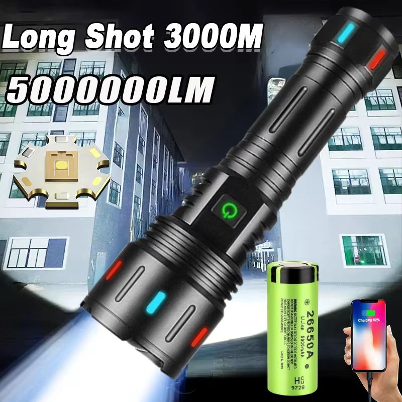 2025 lampe de poche LED la plus puissante Rechargeable 800W lampes