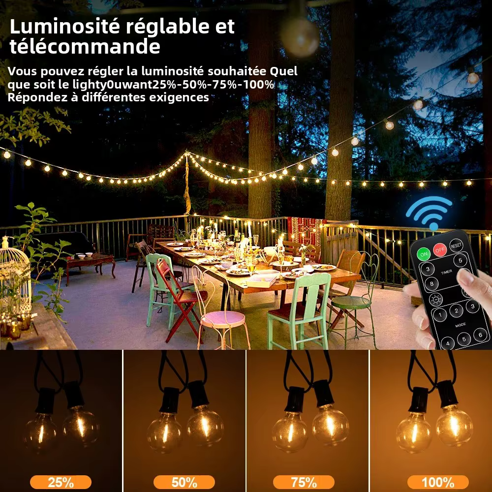Guirlande solaire incassable pour l'extérieur, prise G40 E12, 1200mAh, étanche, éclairage d'extérieur, éclairage solaire pour la décoration