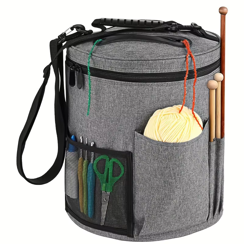 Sac fourre-tout au crochet de grande capacité avec poche avant, rangement de fil, crochets, fils grossiers