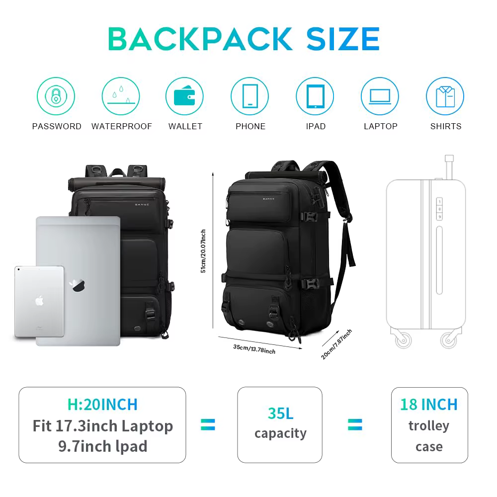 BANGE 30L Anti-vol étanche randonnée Camping sac à dos amovible Trekking sac à dos grande capacité voyage sacs de sport de plein air