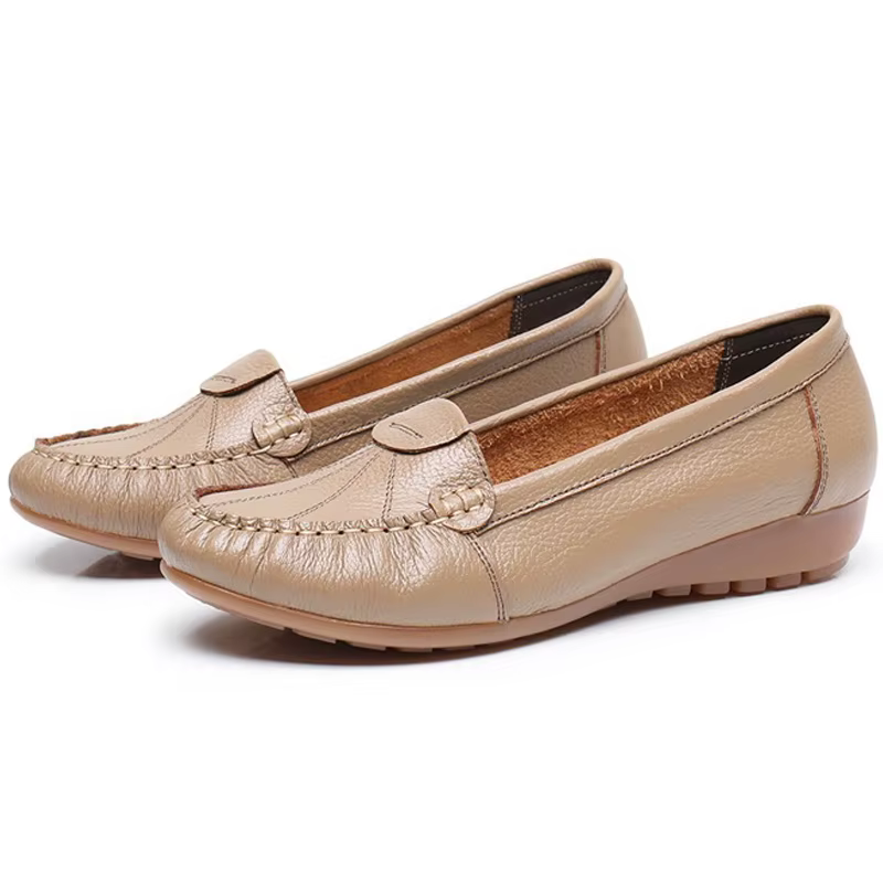 Mocassins confortables en cuir souple pour femmes, chaussures plates à talon bas, chaussures de marche décontractées pour maman
