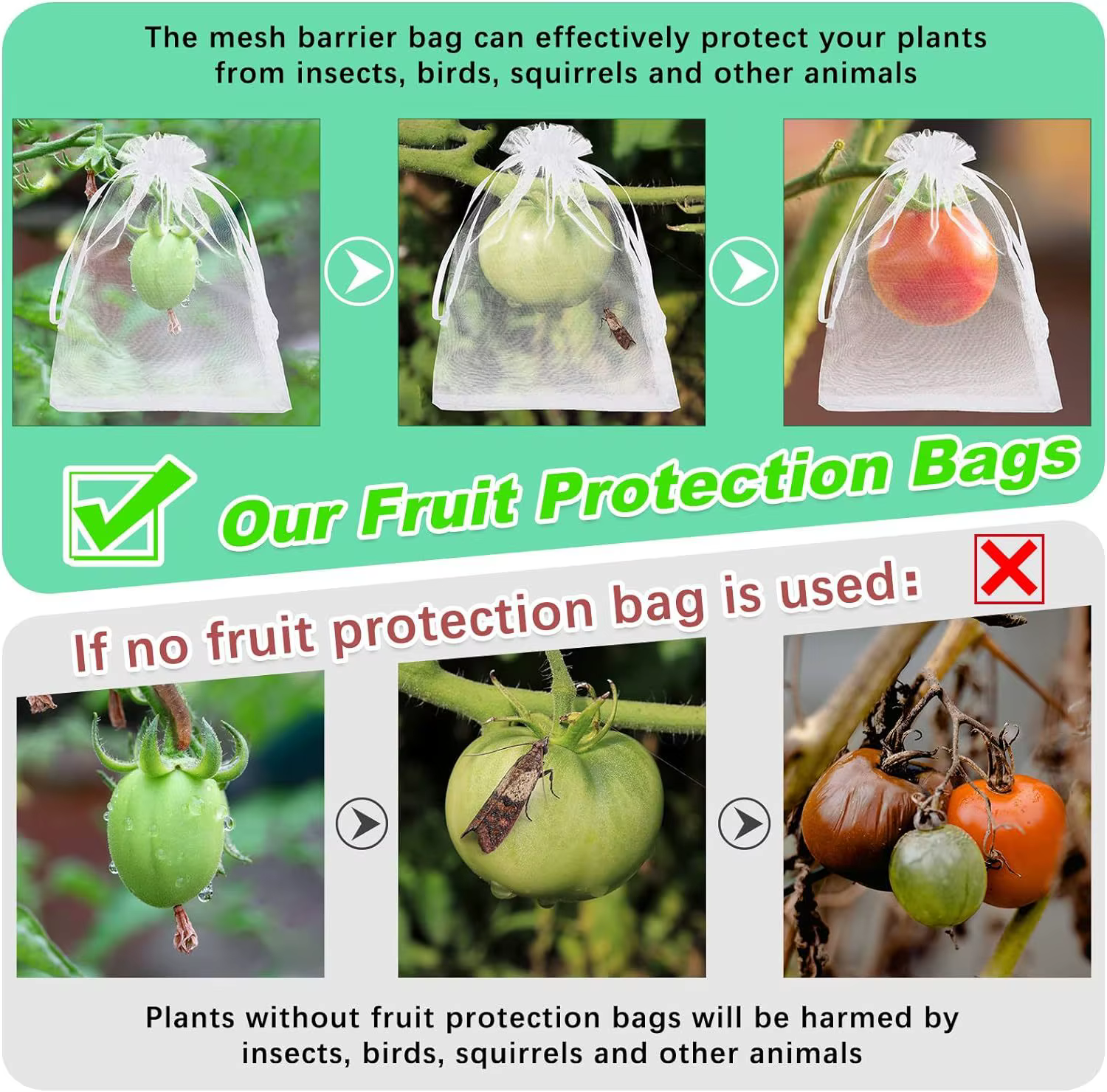 100 pièces grands sacs de protection de fruit de raisin sac de maille de jardin avec le wstring de proximité