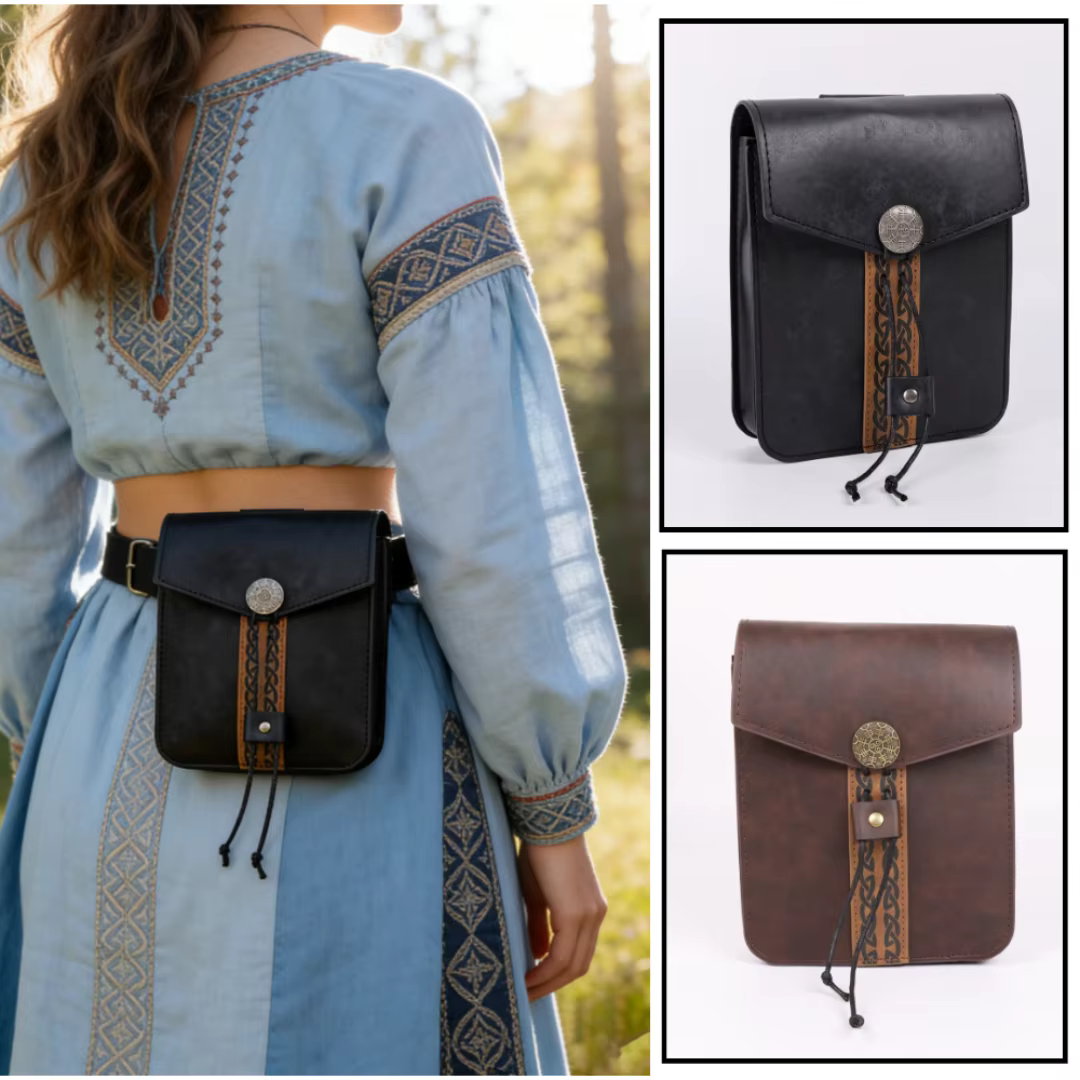 Sac de taille rétro en similicuir médiéval, suspendable, avec cordon de serrage, sac banane extérieur, accessoires de cosplay, porte-monnaie