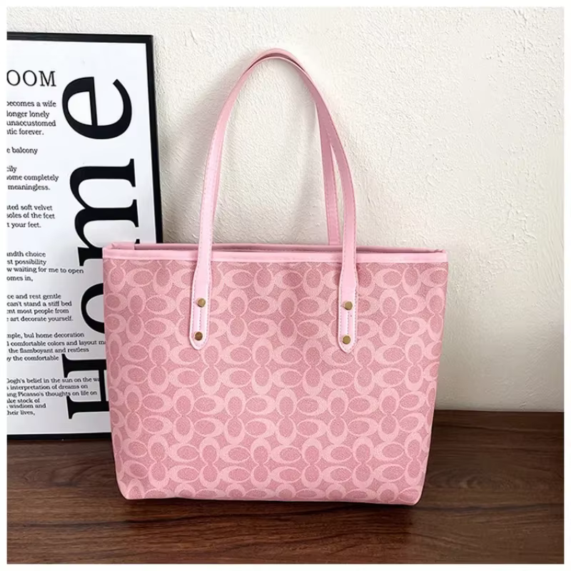Sac fourre-tout classique à imprimé monogramme, sac à bandoulière en toile avec garniture en PU de grande capacité, sac à main polyvalent pour le travail quotidien et le shopping pour femmes