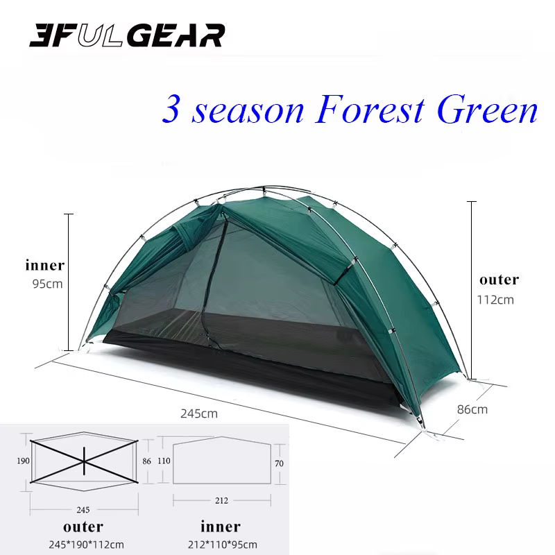 3F UL TAICHI Tente de camping 15D avec revêtement en silicone pour 1 personne No-See-Um 3 saisons/4 saisons